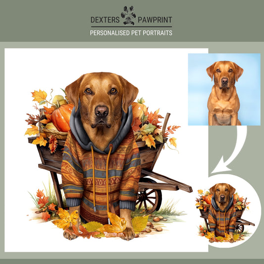 Autumn Pet Edit - Collecting Leaves - Personalised Pet Portrait
